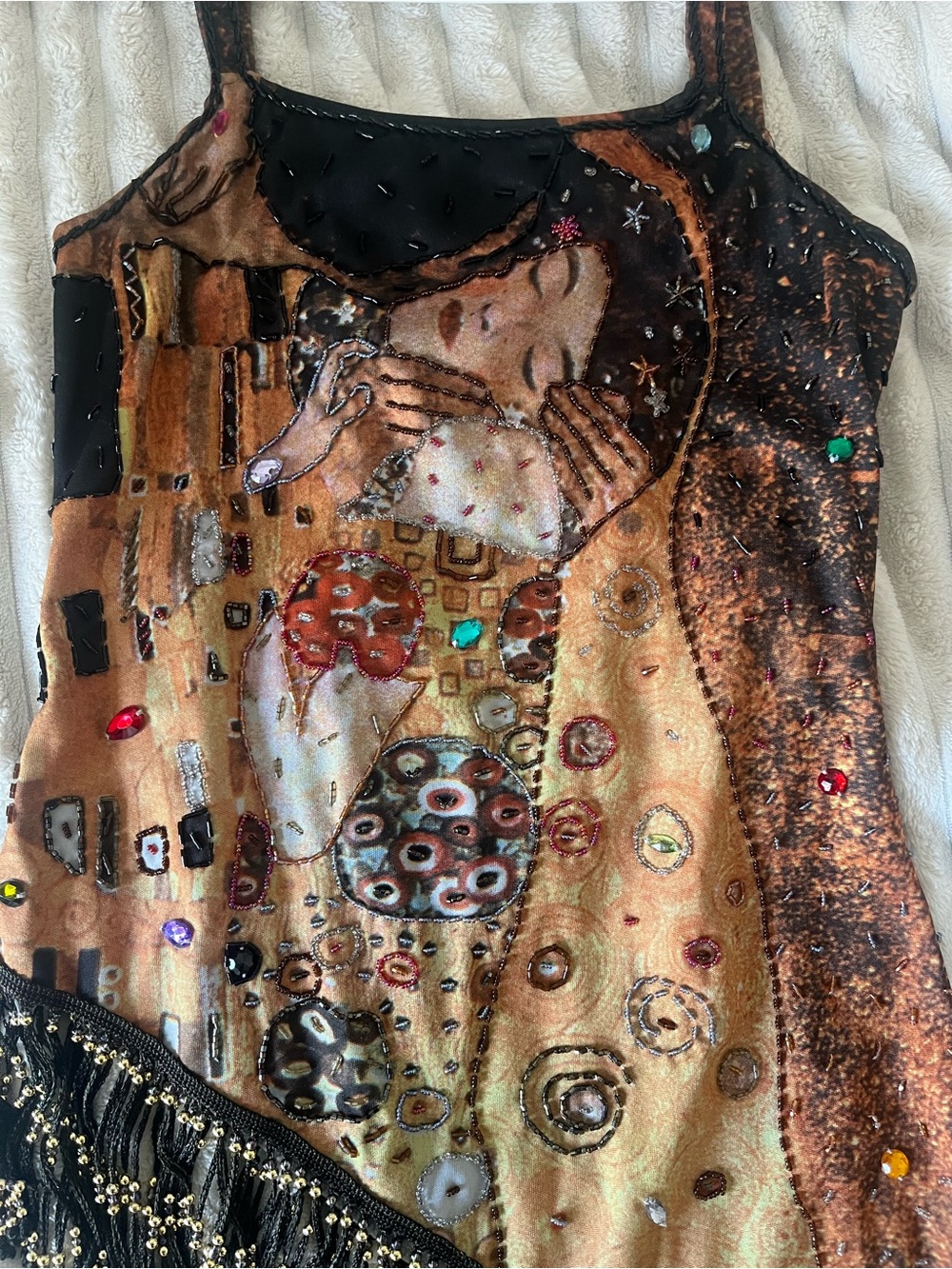 Asymmetric Beaded Fringe Klimt 'The Kiss' Embellished Top/Tunic - Picture 2 of 6